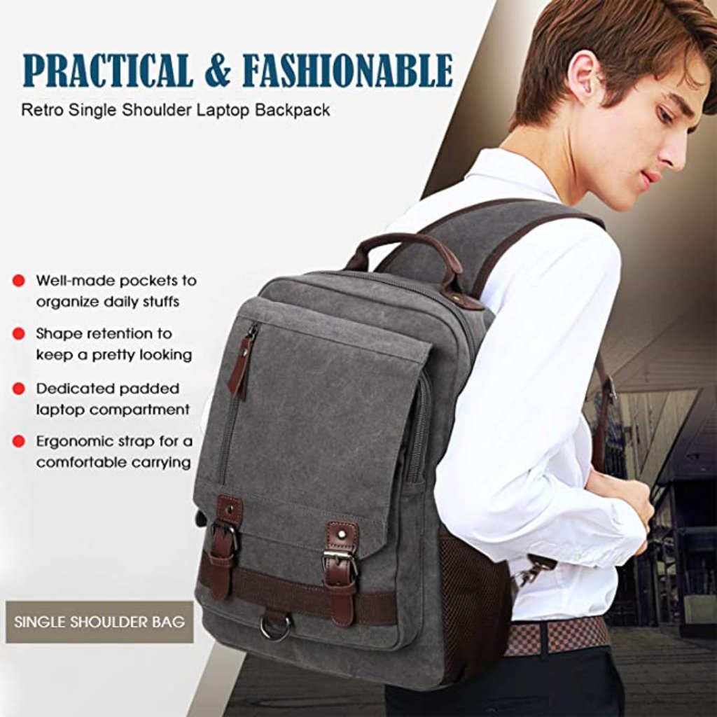 Backpack Canvas Messenger Bag Sling Bag Cross Body Bag Shoulder Bag Gray